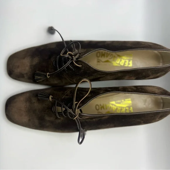 Salvatore Ferragamo Brown Nero Suede Size 7.5 Oxford Heels - Picture 6 of 8